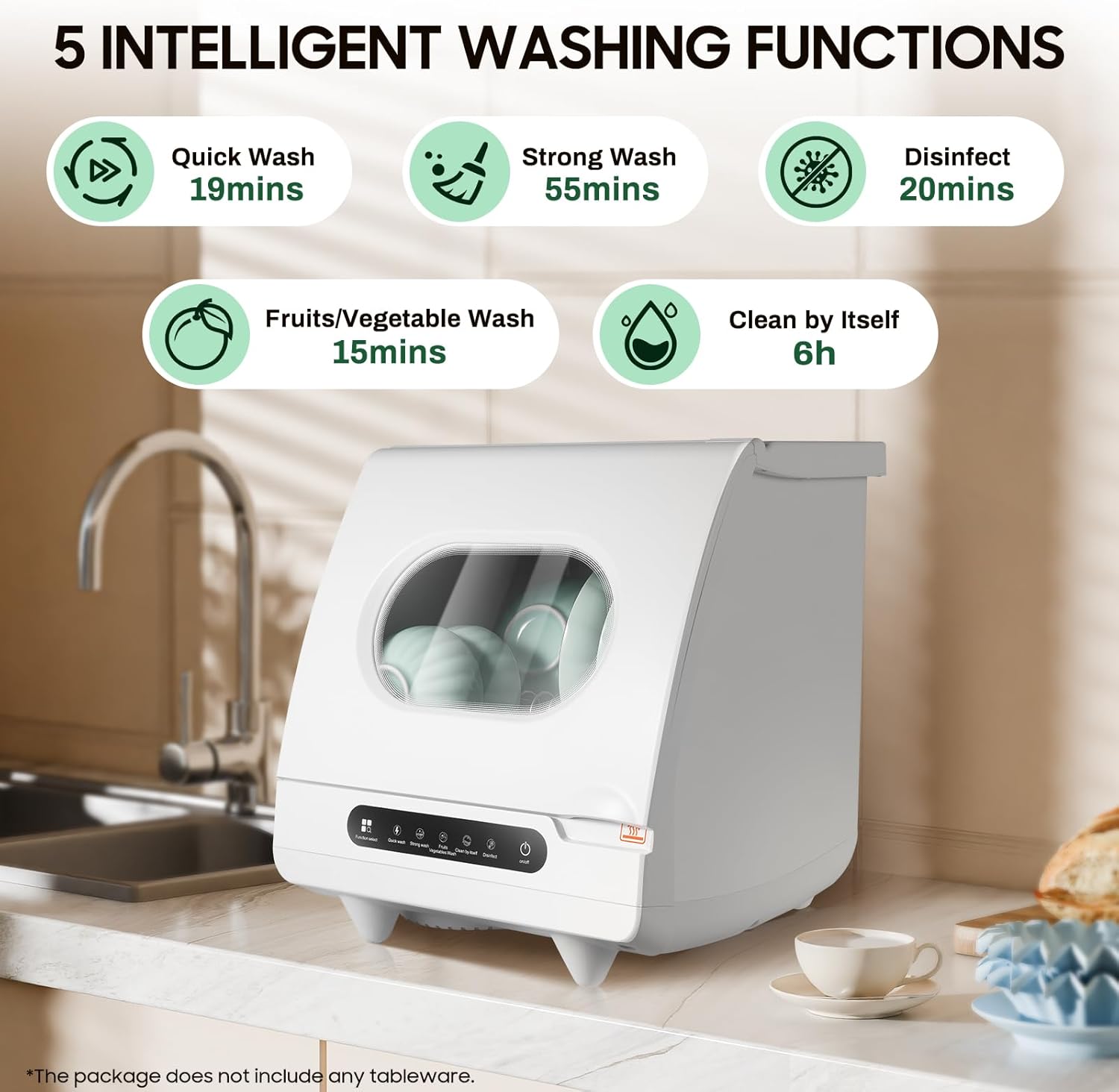 Miumaeov Portable Dishwasher Countertop, Mini Dishwasher with 5 Programs161.6℉ High-Temp& Air-Dry Function for Apartments Boats Campers RVS