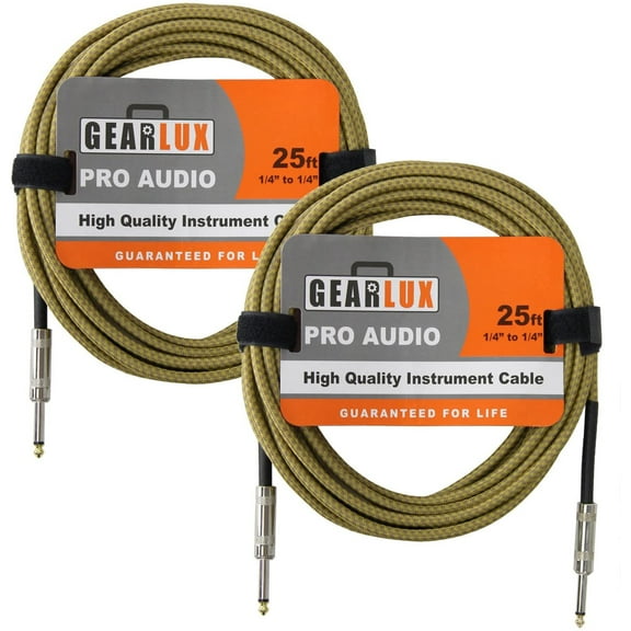 Gearlux Instrument/Guitar Cable, Tweed, 25 Foot - 2 Pack