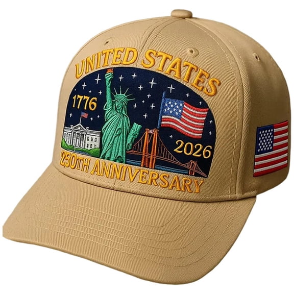vigerkar 250th Anniversary USA Hat - Bald Eagle Embroidery Patrioticic Baseball Cap, Eagle & Liberty 250 Year American Anniversary Hat (Khaki, One Size)
