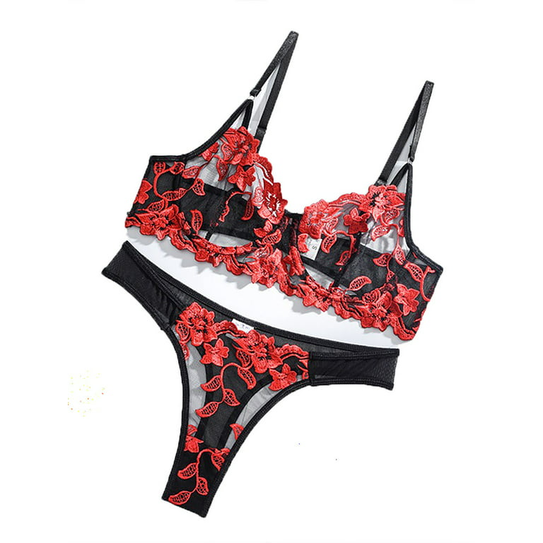 LAPA Women Sexy Lace Lingerie 2PCS Set See Through Underwear Floral Sheer  Bra and Panty 