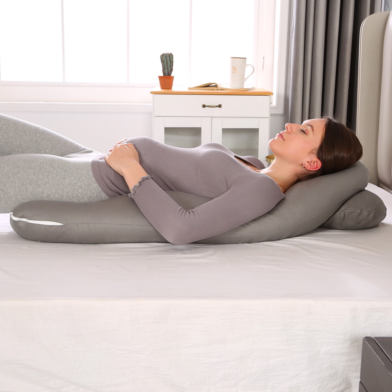 Eurhowing Large Body Pillow, Full Body Pillow for Side Sleeper, Long Bed Pillow with Detachable Cover for Adults, Hypoallergenic Cooling Fabric (47in, Gray)