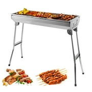 Barbecue Charcoal Grill, Stainless Steel Folding Portable BBQ for Outdoor Cooking, Camping and Picnics, Easy Carry Design, Silver