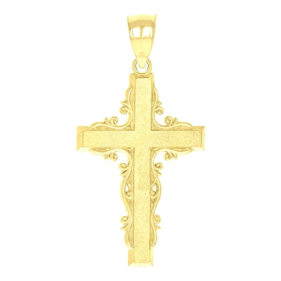 10k 10kt Yellow Gold Diamond-cut Unisex Cross Religious Charm Pendant Pendant Necklace for Men Women