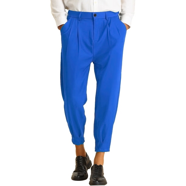 Pantalones formales para hombres INSPIRE CHIC con pliegues, cierre en la parte inferior, ajustados y recortados, 34 Azul Real