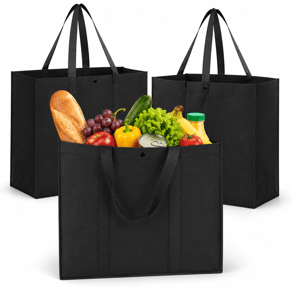 3 Pack Reusable Grocery Bags,Shopping Bags for groceries,Utility Tote with Handles and Hard Bottom,Foldable Shopping Cart Organizer,Multi-Purpose,Heavy-Duty