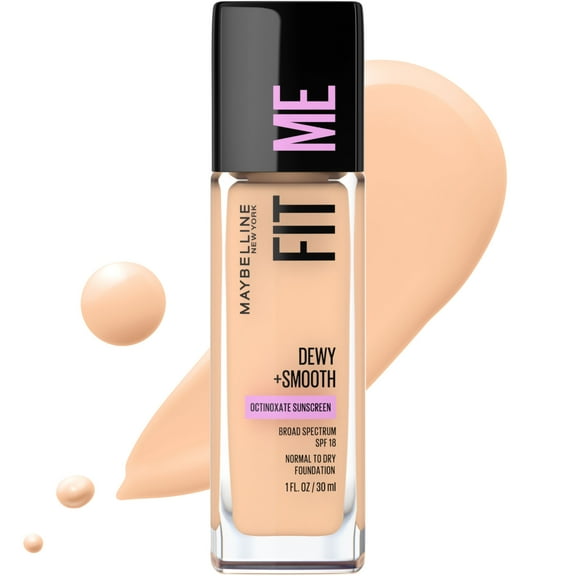 Maybelline Fit Me Dewy + Smooth Liquid Foundation Makeup with SPF 18, Classic Ivory, 1 fl. oz.