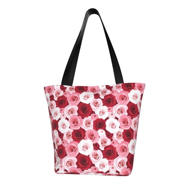 Fotbe Rose Bolsa de Playa con Estampado, Bolsa de Hombro, Bolsa de Mano Espaciosa, Bolsa de Viaje Ligera, Bolsa de Compras Versátil