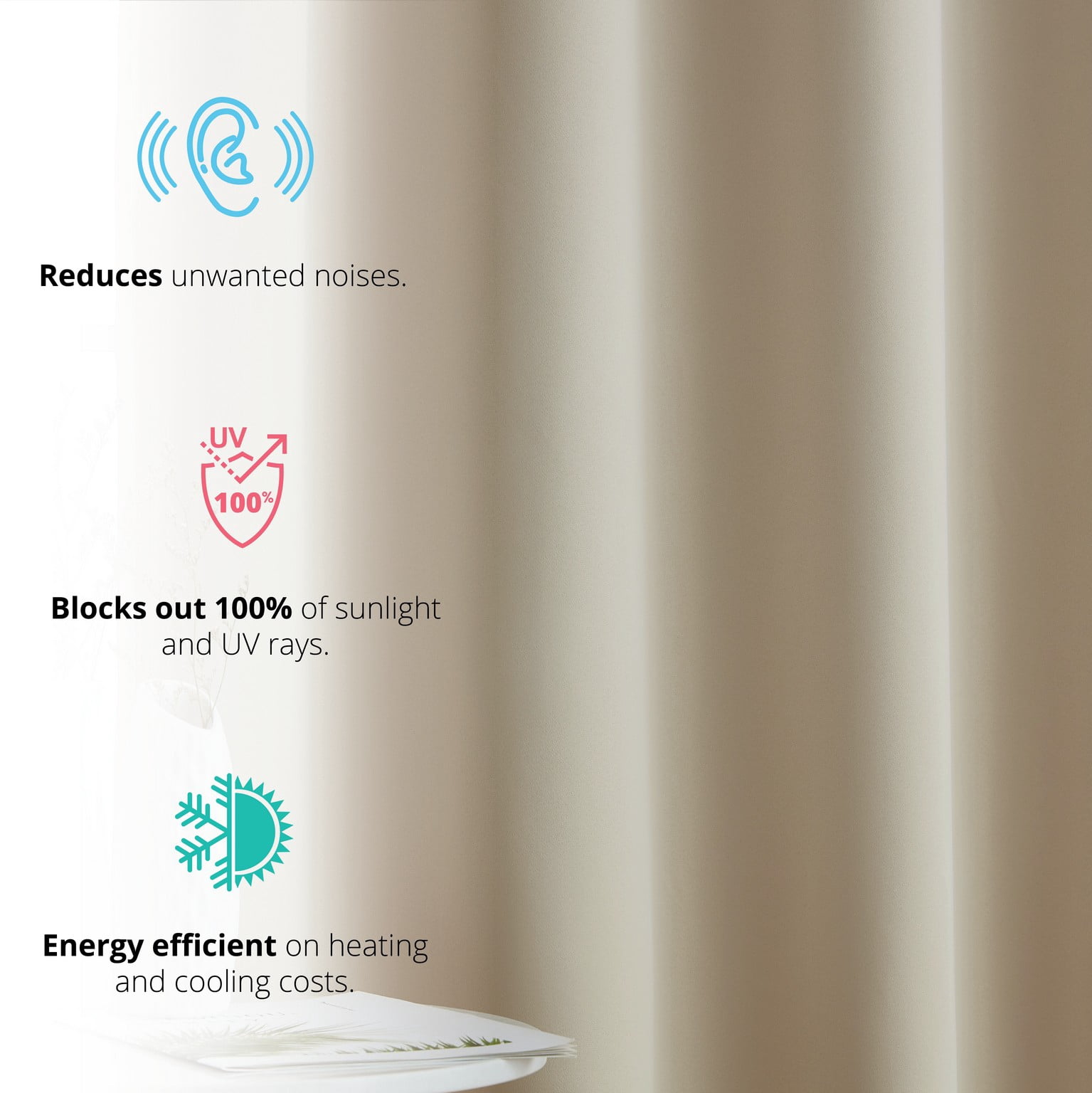 THD Virginia 100% Blackout Grommet Total Privacy Curtain Panels - Window Curtains for Living Room Bedroom - Set of 2 (Beige, 42 W x 84 L)