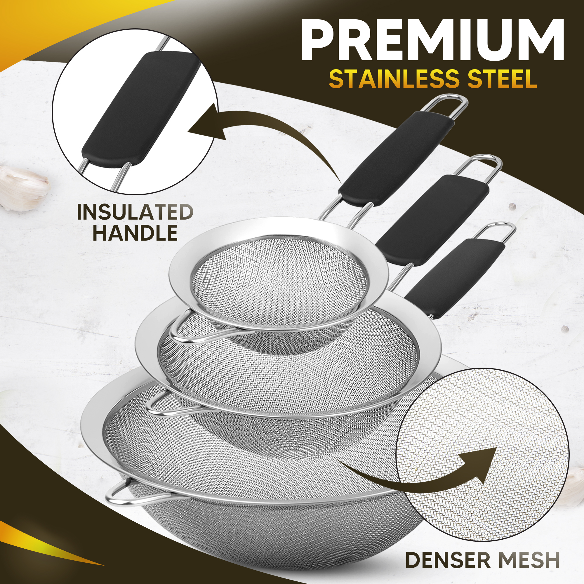 Kafoor Fine Mesh Strainers Set of 3 with Handles photo 7