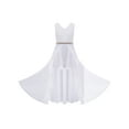 thumbnail image 3 of DPOIS Big Girls Junior V Neck Chiffon Long Party Wedding Prom Romper Gown Flower Girls Dress White 6, 3 of 7