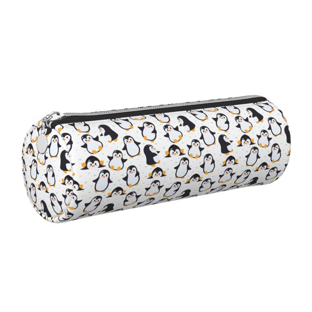 Disketp Cute Penguins Estuche Organizador de Lápices de Cuero, Estuche de Oficina con Cremallera para Bolígrafo y Lápiz
