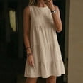 thumbnail image 6 of aohooy Linen Mini Dress for Women Casual Crew Neck Sleeveless Mini Dresses Loose Summer Cotton Flowy Pleated Tiered Beach Sundress Khaki,XXL, 6 of 8