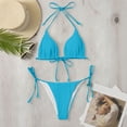 thumbnail image 5 of Women Padded Solid Color Bikini Set Two Piece Push Up Swimwear,Sky Blue,M, 5 of 5