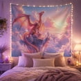thumbnail image 2 of Pink Dragon on Floating Islands with Golden Sunbeams, Dreamy Fantasy for Anime Fans, Ethereal Wall Art Decor, Birthday Gift, Tapestry Wall Hanging for Bedroom and Dorm, 2 of 7