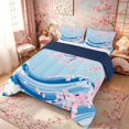thumbnail image 3 of Manfei Modern Sakura Full Size Comforter Sets for Girls Women, Wave Art Bedding Sets, Blue Pink White, Navy Reversible 3-Piece, 1 Comforter and 2 Pillowcases, 3 of 6