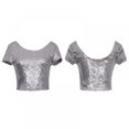 thumbnail image 3 of Women‘s Sequined O Neck Short Sleeve Backless Crop Top, 3 of 6