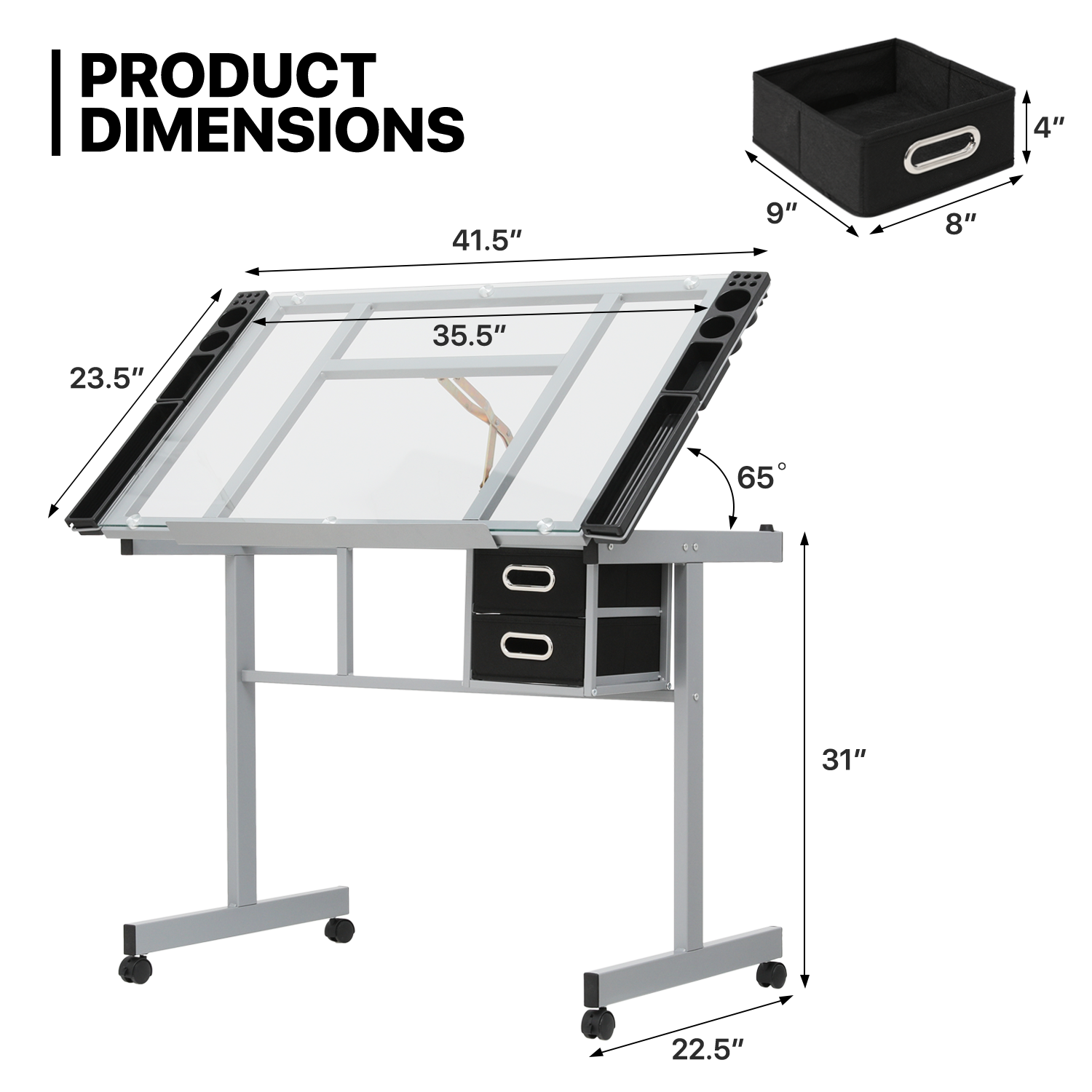 MoNiBloom Art Desk with Large Storage, Adjustable Light, Grey ...