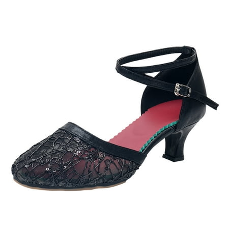 

dmqupv Mesh Rhinestone Sandals For Womens Latin Dance Shoes Heeled Ballroom Salsa Tango Tassel Sandals for Women Female flats-sandals Black 6.5