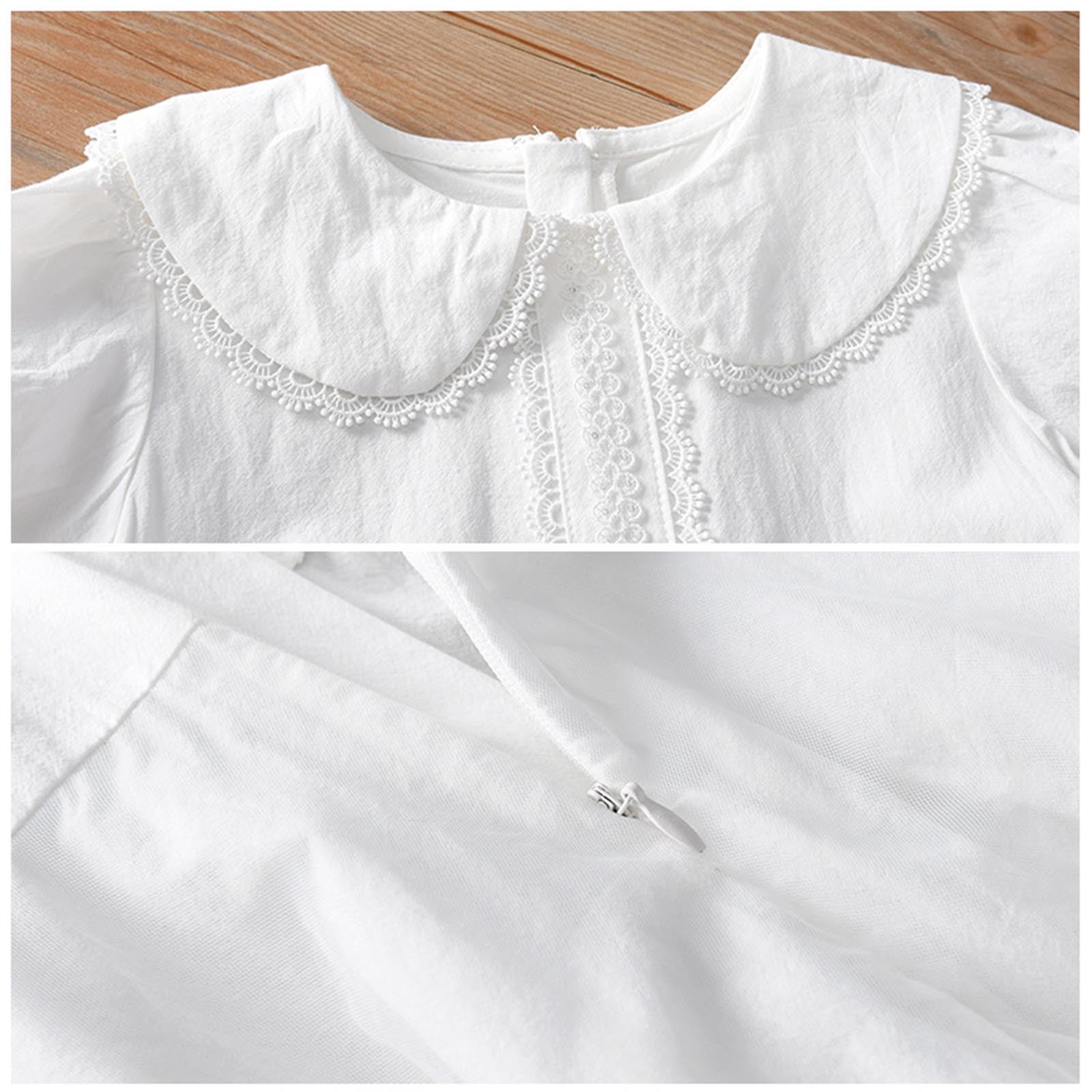 CHEEREAM Toddler Girls Casual Dress Puff Sleeve A-Line Swing Flared Party Birthday Dresses with Peter Pan Collar for 2-14 Years White 4 Years
