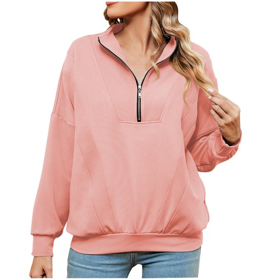 Annhoo Womens Sweatshirts Casual Long Sleeve Zipper up Collared Pullover Shirts Loose Workout Athletic Outfits