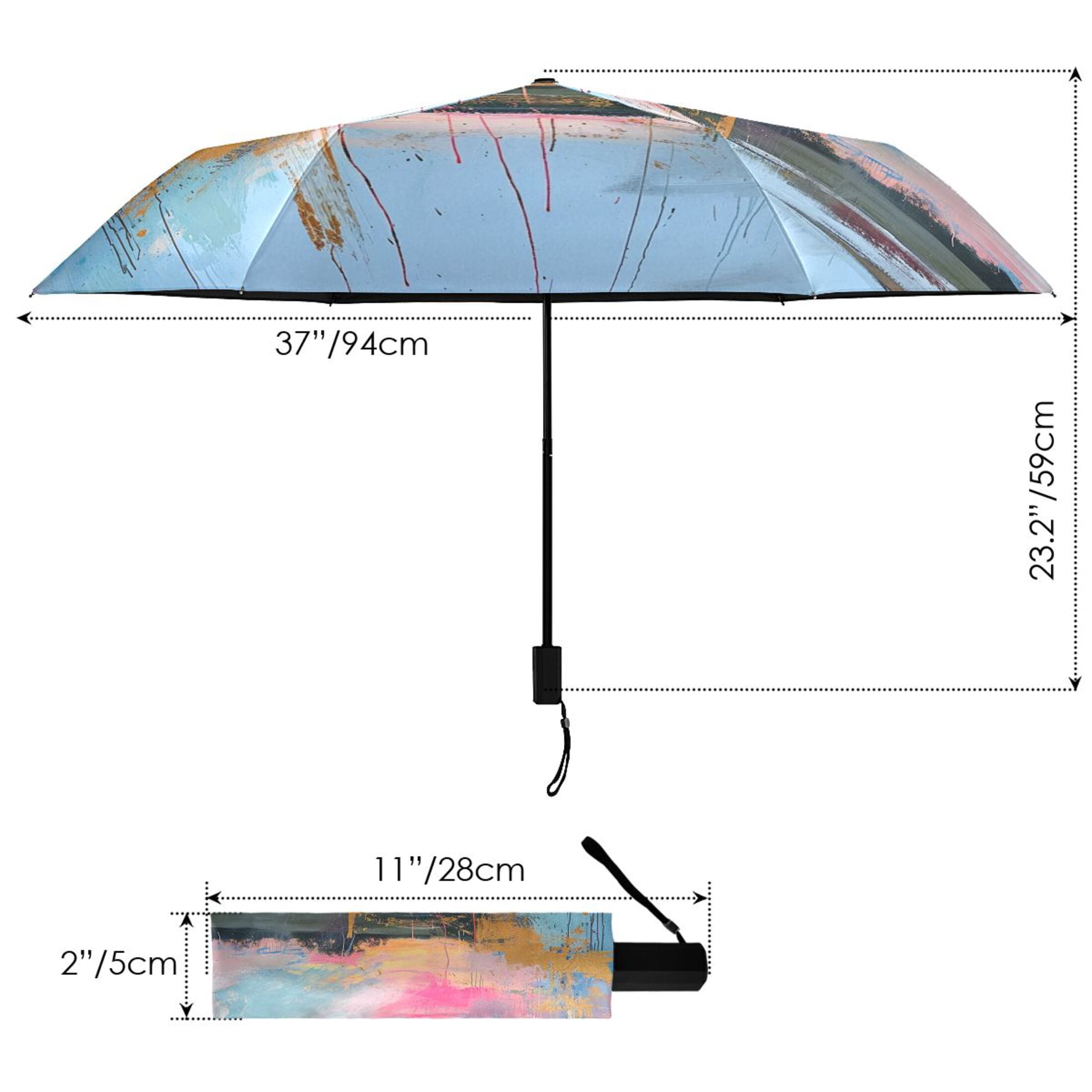 Abstract Oil Landscape Compact Sun Umbrella Windproof Travel Umbrellas for Rain Strong Portable UV Protection