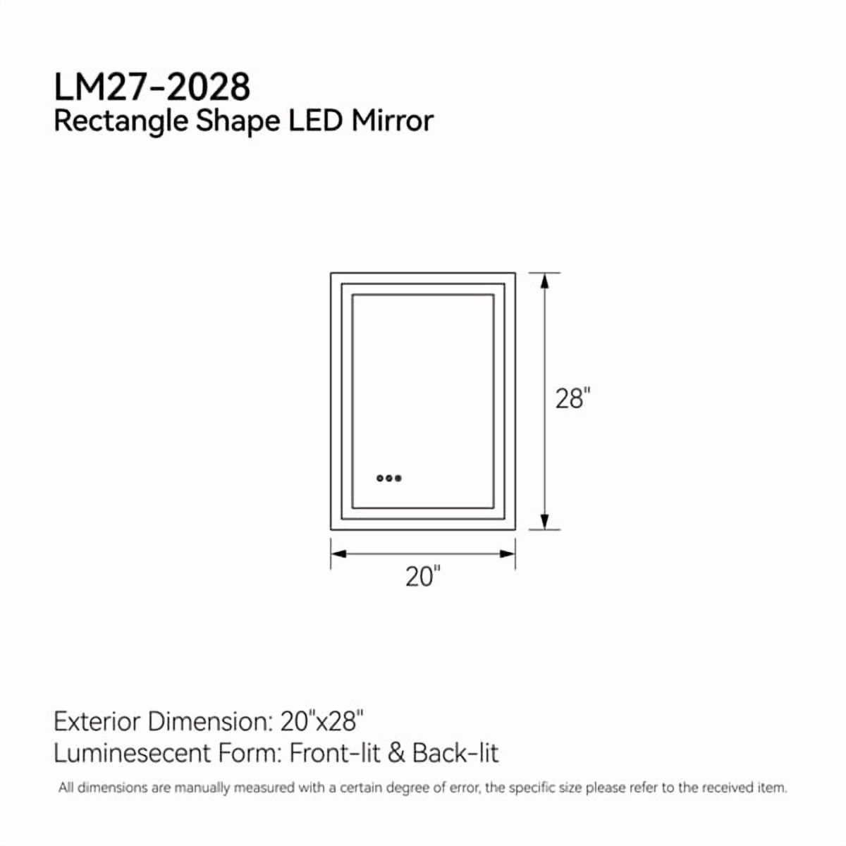 20"x28" LED Bathroom Mirror - Front/Back Lit Vanity Mirror with 3 Color Temp, Anti-Fog & Dimmable Memory Function for Modern Bathrooms