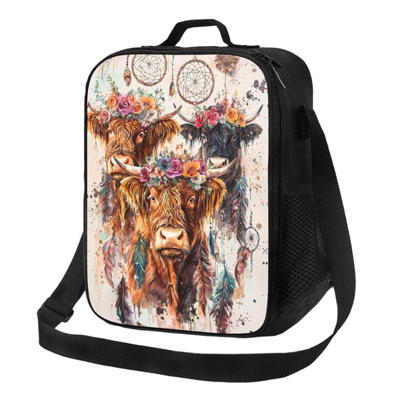 Highland Cow Lunch Bag Reusable Lunch Box Insulated Tote Bag with Adjustable Shoulder Strap