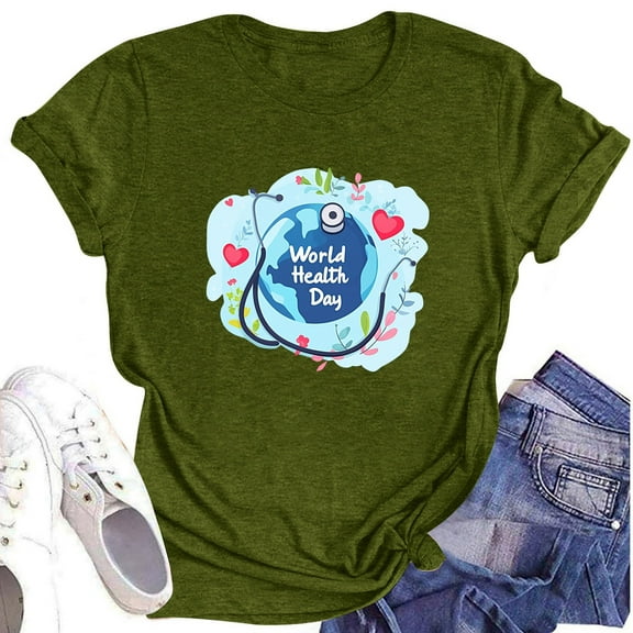 NAMTYQX Women's T-Shirts Loose Fit Round Neck Patterns Hip Stretch Gemusterte Cool Plus Size Short Sleeve Womens T Shirts Army Green Size 2XL