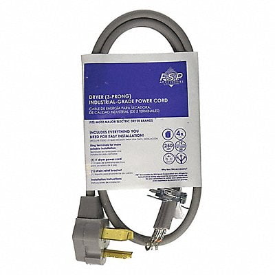 Whirlpool 3 Wire Dryer Cord, 30 Amp, 4 Ft.