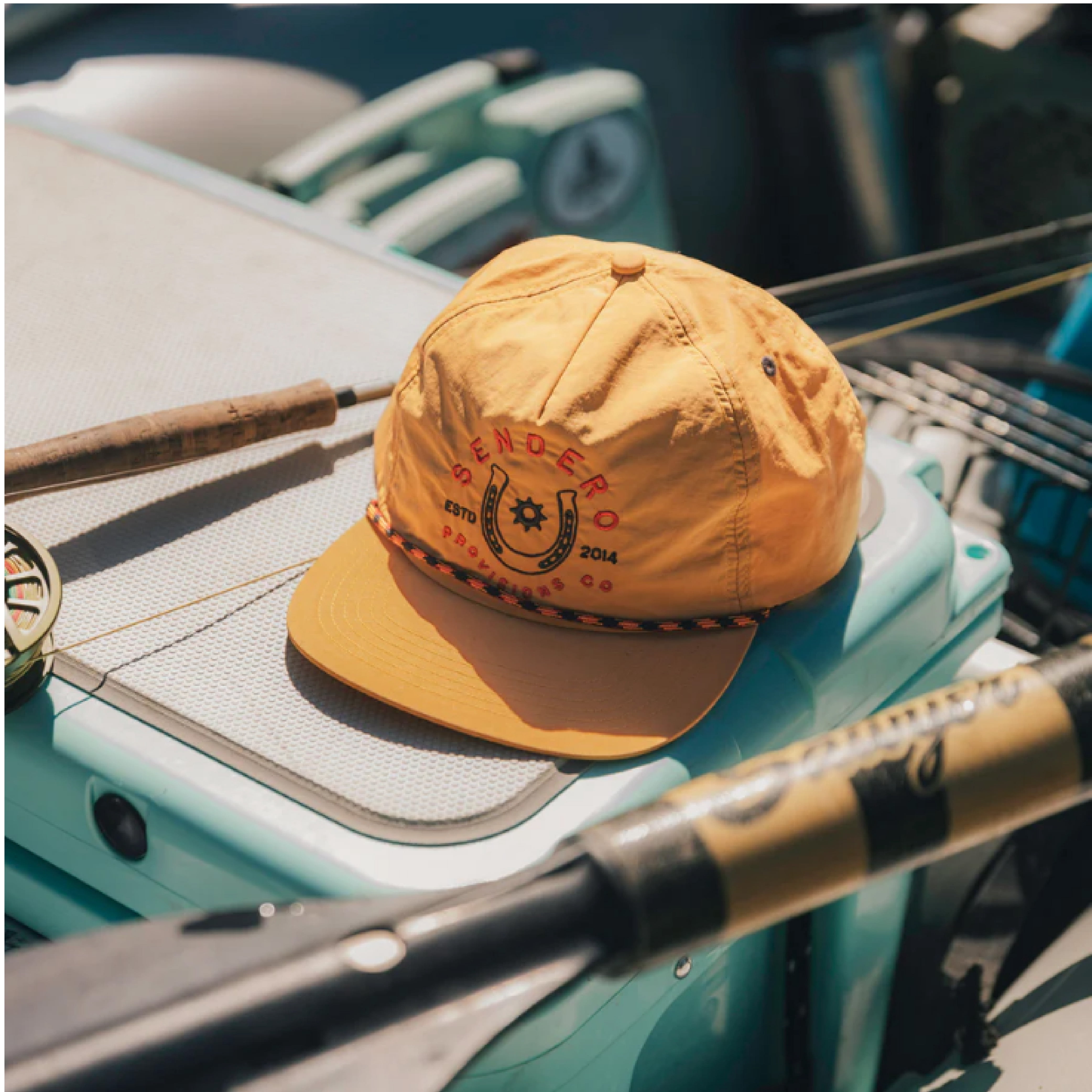 Sendero Provisions yellow golden nylon hat Sendero Provisions Co. Rowdy Foam Trucker Hat - Cream/Gold  main image 2