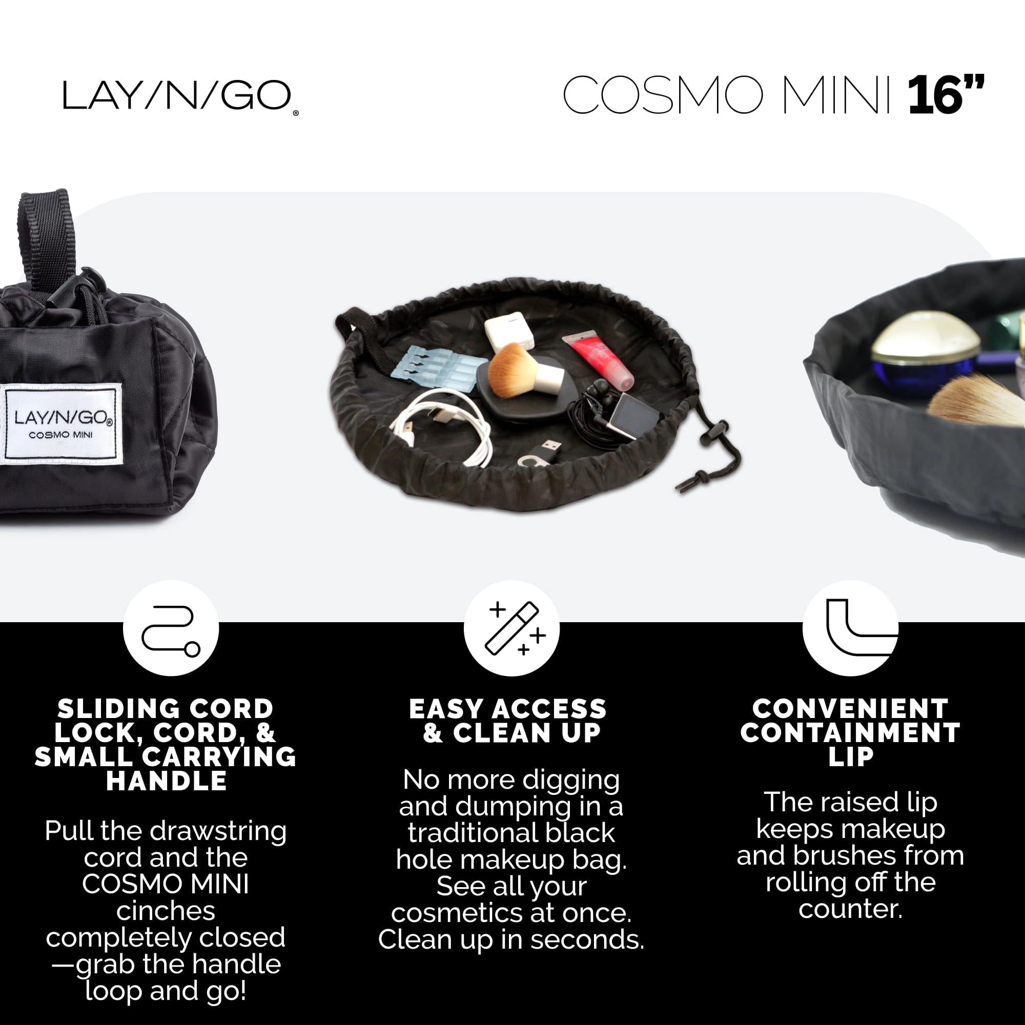 Lay-n-Go Cosmo Drawstring Cosmetic Makeup Bag Organizer Toiletry