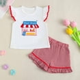 thumbnail image 2 of TOWED22 Toddler Girl Clothes Summer 2Pcs Outfits Flutter Sleeve Gingham Blouse and Ruffle Shorts Set 2-6Y(Blue,2-3 Y), 2 of 9
