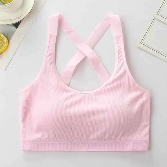 Girls' Training Bra with Cross Back Design, Ribbed Seamless Underwear for Everyday and School Wear, 5-15 Years Pink 5 Years-15 Years