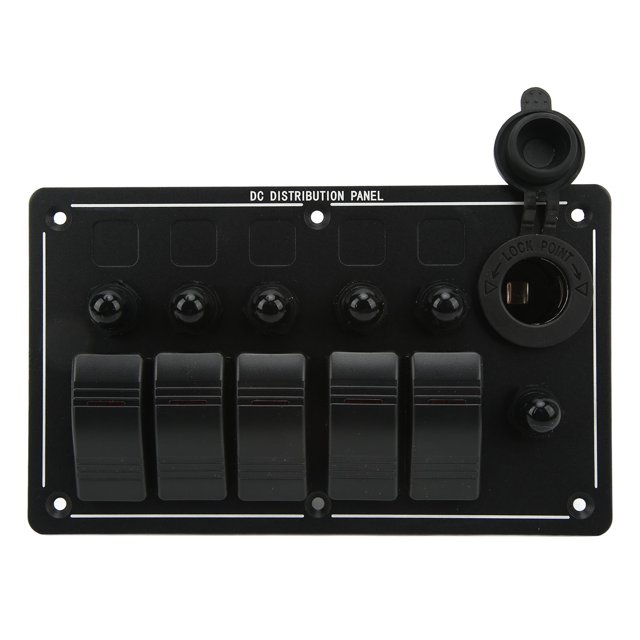 Panel de interruptores de palanca de 5 bandas Indicador LED rojo de encendido y apagado de aluminio de 12 a 24 V para automóvil, camión, casa rodante, yate, UTV