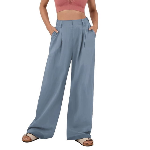 Pantalones de Traje Anchos para Mujer, Holgados, de Cintura Alta Elástica, Informales, Largos, Color Azul Marino, Talla M