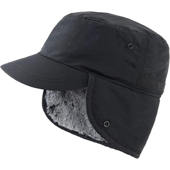 1 gorro de esquí de invierno con protección auditiva para hombre, gorro de invierno con visera y orejeras cálidas, gorra de béisbol de piel sintética.