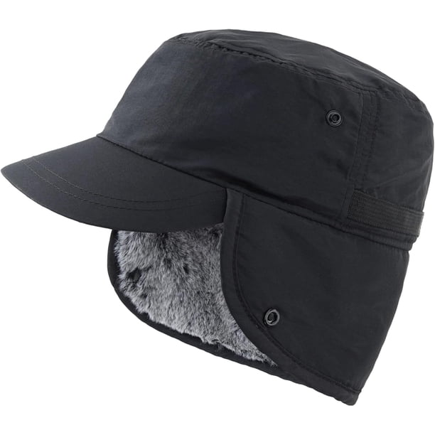 1 gorro de esquí de invierno con protección auditiva para hombre, gorro de invierno con visera y orejeras cálidas, gorra de béisbol de piel sintética.