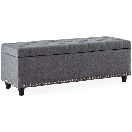 Belleze 48" Rectangular Gray Storage Fabric Ottoman Bench Tufted Footrest Lift Top