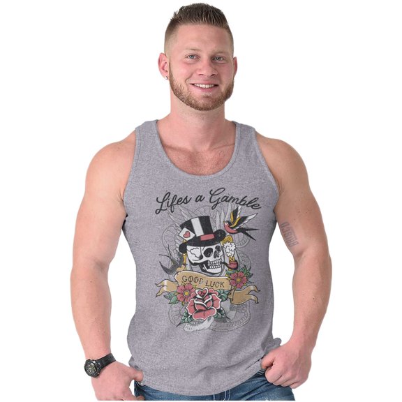 Life's A Gamble Skull Rose Tattoo Plus Size Graphic Tank Top Brisco Brands 2X