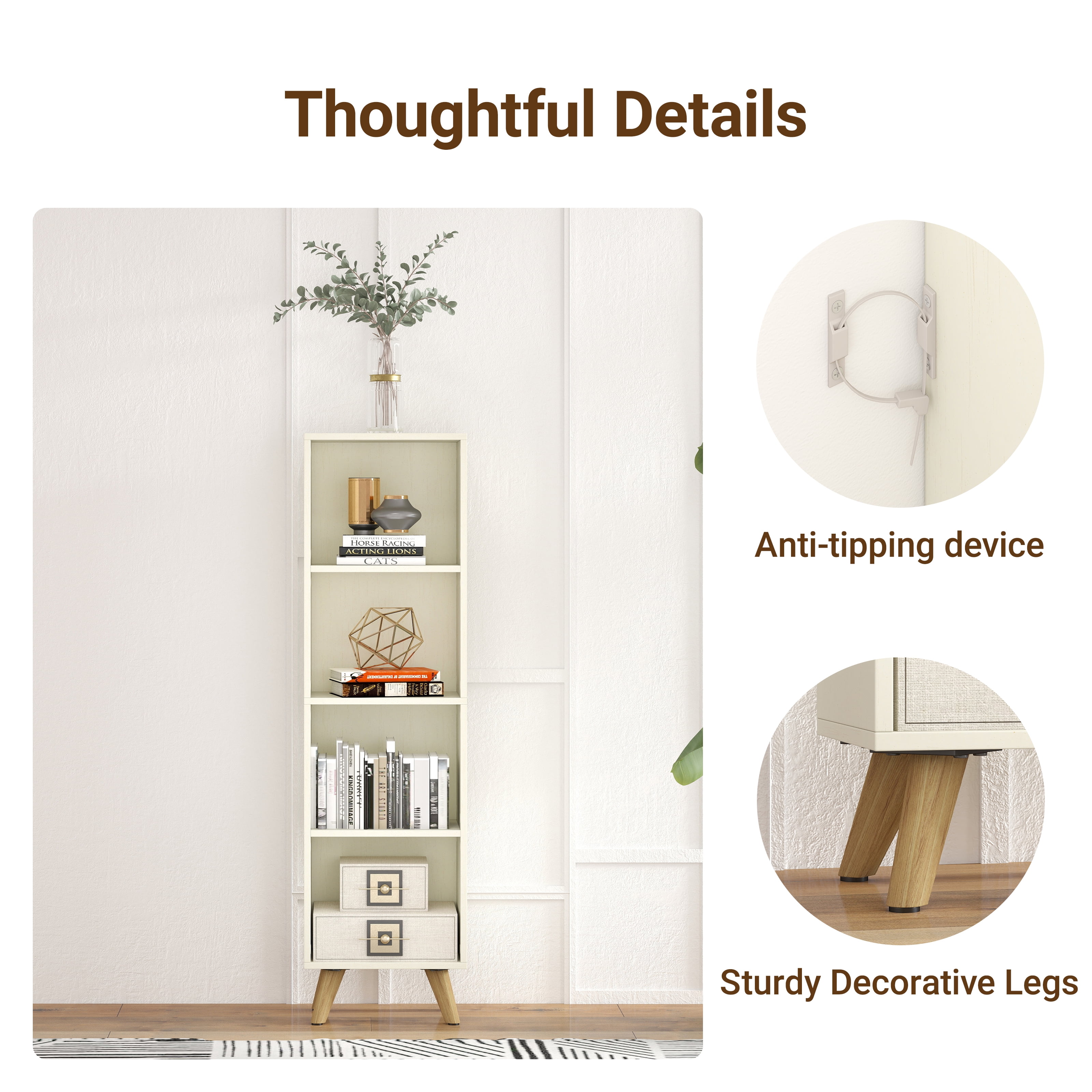 Manxile 4 Cube Vertical Storage Organizer, Modern White Wood Bookshelf for Living Room, Bedroom, Study Room