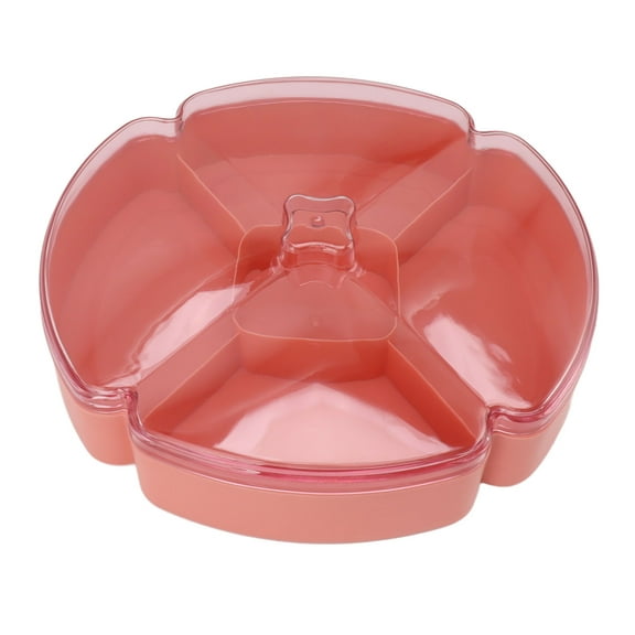 Divided Round Platter Serving Tray with Lid, 5 Compartment Appetizer Bowl Reusable Plastic Food Container for Party Snacks, Fruit, Nuts, Candy and Veggies[Dark Pink]