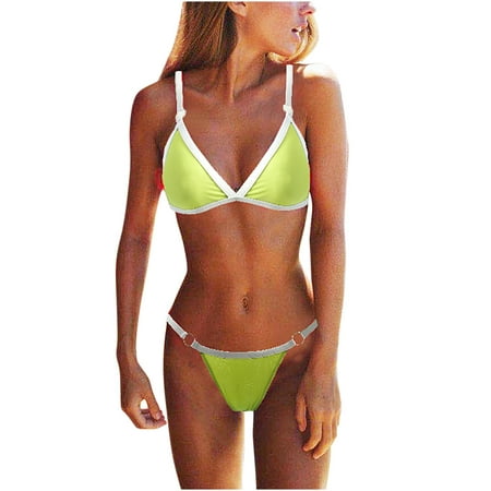 Bikini Set for Women s Solid V Neck Swimsuit Push up Padded Brazilian Thong Bikinis Bathing Suit with O Ring Bottom