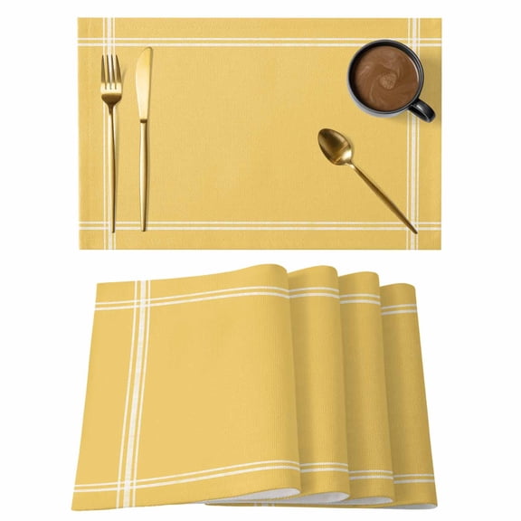 Pure Yellow Placemats Set of 2, Cotton Linen Fabric Place Mats, Simple Solid Color Washable Decorative Table Mats Protector for Home Kitchen Dining Wedding Party Coffee Tables