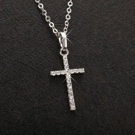 EOEMY 925 Silver Crystal Cross Pendant Chain Necklace Womens Mens Jewelry Choker Cheap-Silver