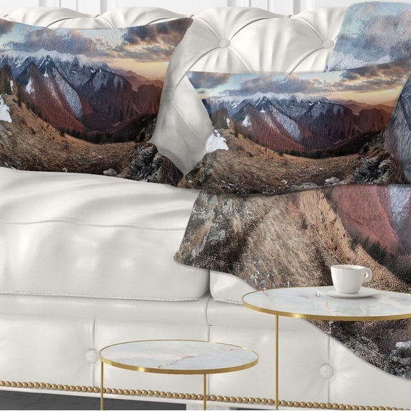 Designart Layers of Foggy Hills Panorama - Landscape Printed Throw Pillow - 12x20