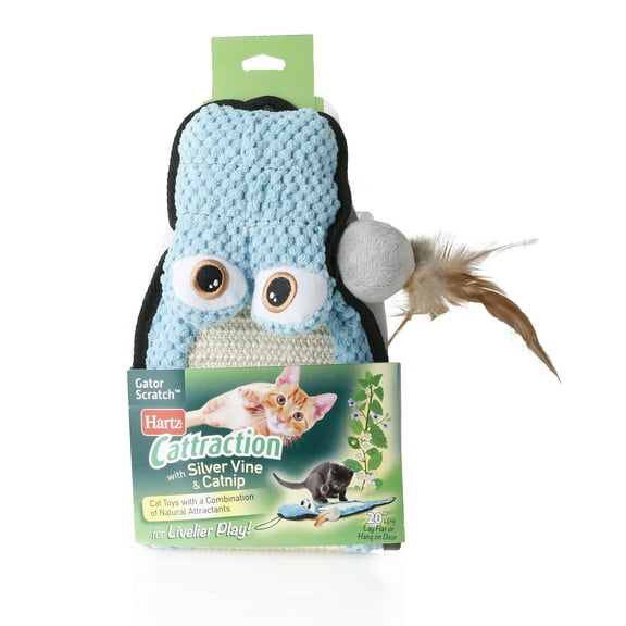 Hartz Cattraction Gator Scratch Cat Toy with Silver Vine and Catnip, Color May Vary