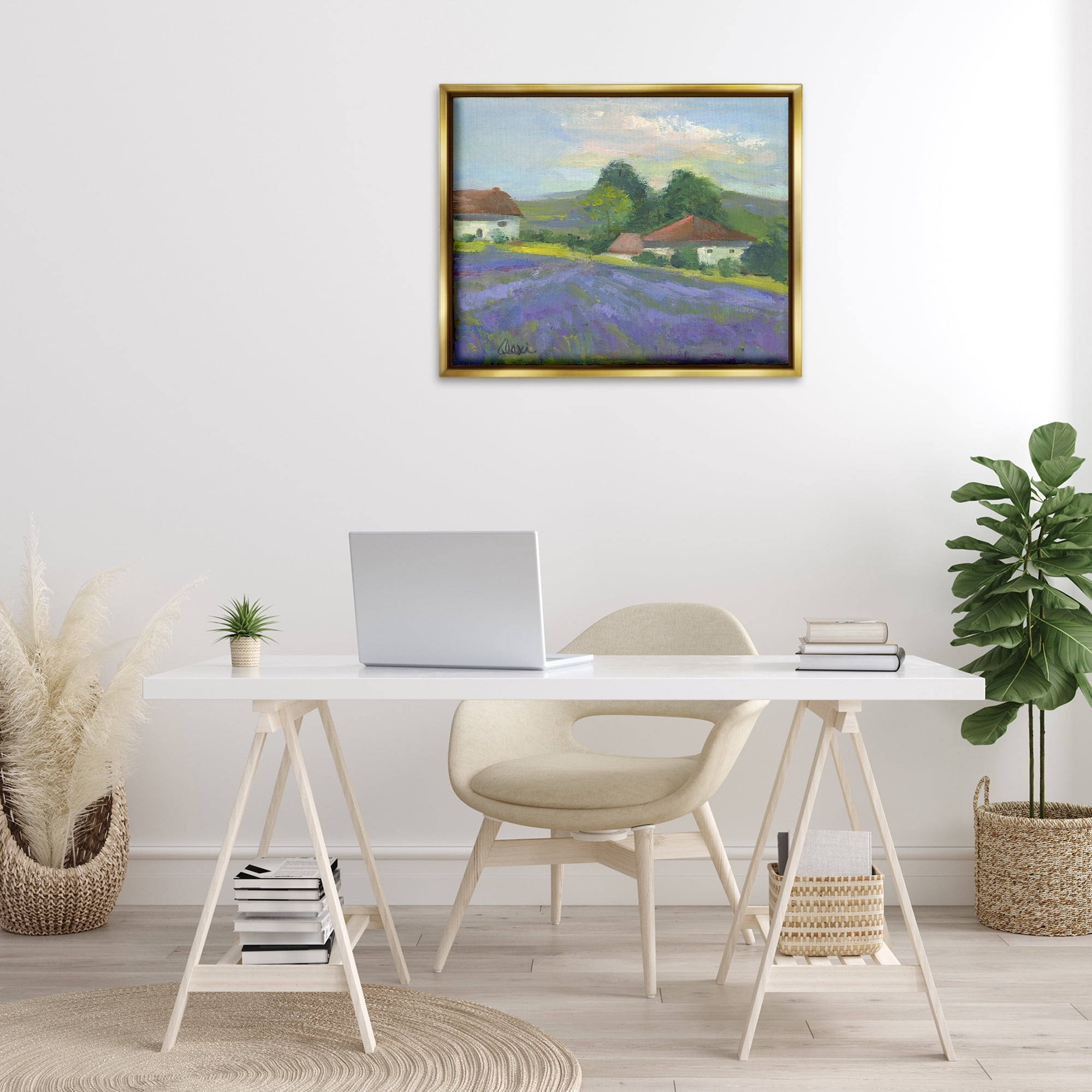 Stupell Industries Lovely Lavender Farmland Landscape & Nature Painting Gold Floater Framed Canvas Art Print Wall Art, 31 x 25