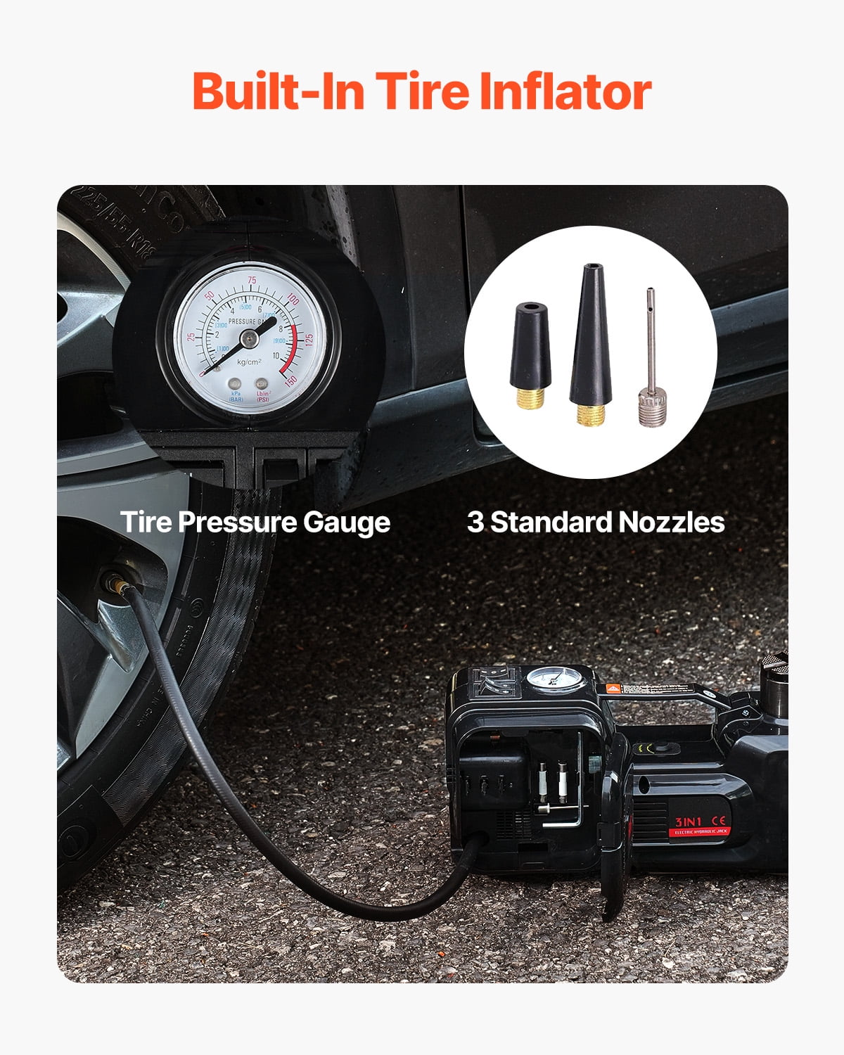VEVOR Electric Car Jack, 5 Tons /11000 lbs, Electric Scissor Jack with Built-In Inflator, 12V Tire Change Replacement with Electric Impact Wrench & LED Light, Portable Jack kit for Sedan, SUV, Truck
