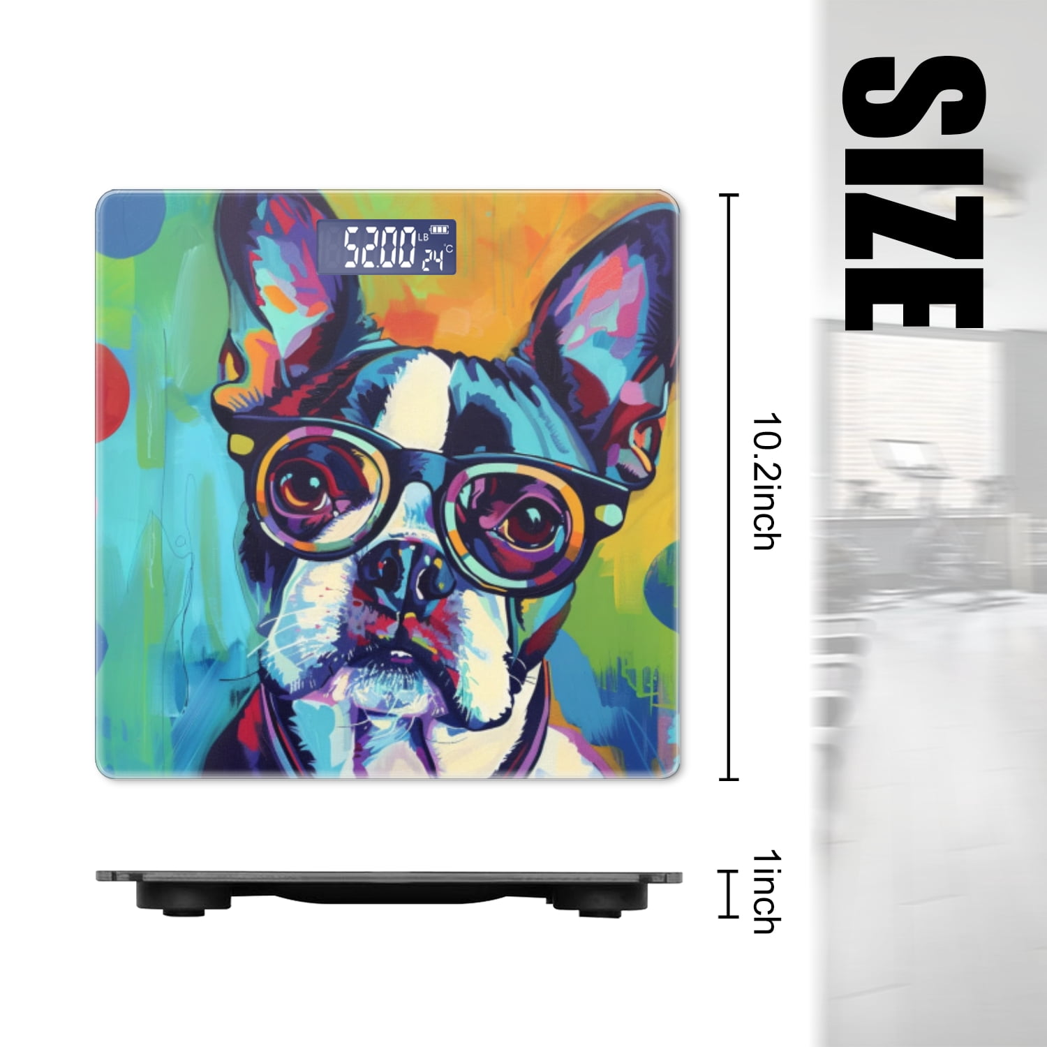 Bathroom Scale, Highly Accurate Digital Body Scale,Precisely Measures Weight up to 400 lbs-Colorful Painting Of Boston Terrier Dog Wearing Glasses