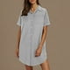 thumbnail image 2 of Mini Falda de Algodón con Pantalones Cortos Botón de Verano Hasta Vestido de Camisa con Cuello, 60% Algodón 40% Lino Mini Vestido, Lavado a Mano Desgaste Casual, 2 of 8
